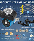 Heavy Duty Hot Water Recirculating Pump Kit For Tank Water Heaters Featuring Programmable Timer And Two Sturdy Brass Bypass Valves, components and size.
