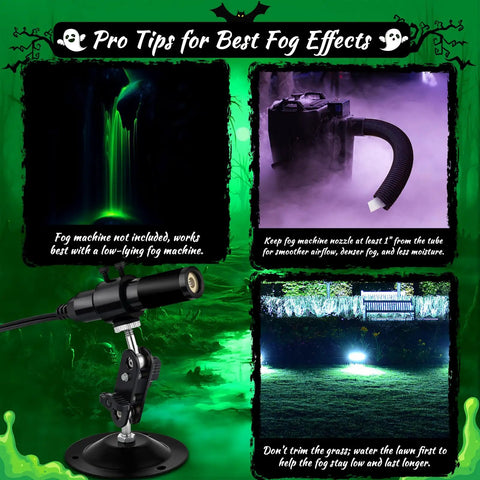 Green Laser Line Projector For Halloween Party And Haunted Yard Swamp Scene, Pairs With Fog Machines To Cast Eerie Neon Green Beams Through Low Ground Fog For Spooky Vibe Atmosphere, Class II Safety, Sub 1mW Power, black metal clamp mount