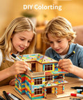 Children coloring 3D Wooden Villa Puzzle Model Kit For Adults, DIY Home Office Decor, Stress Relief And Screen Free Activity