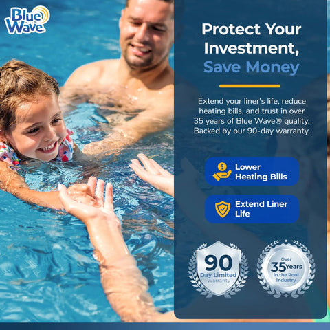 Father and daughter enjoying pool time, showcasing benefits of Blue Wave products for pool maintenance and longevity.