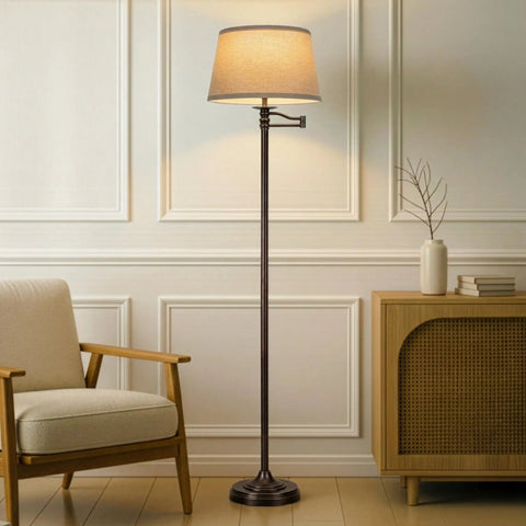 Caden LED Floor Lamp With Swing Arm Tall Bronze Standing Light For Living Room Office Or Bedroom Reading Classic Industrial Design