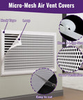 Micro-Mesh Air Vent Covers for Acoustic Foam Sound Deadening Kit For Hvac Vents With Self Adhesive Mesh Covers.