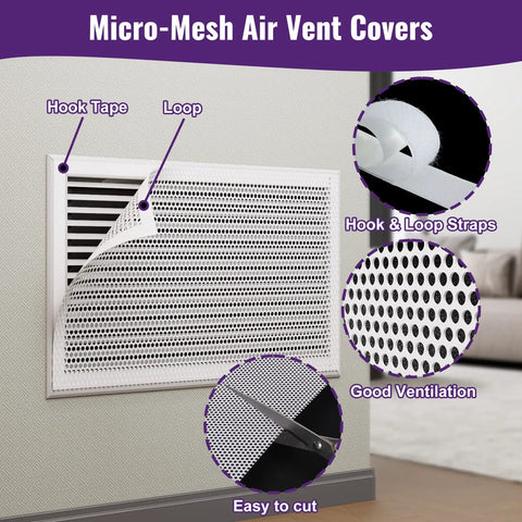 Micro-Mesh Air Vent Covers for Acoustic Foam Sound Deadening Kit For Hvac Vents With Self Adhesive Mesh Covers.