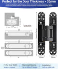 Diagram of 6 Inch Invisible Door Hinges For Doors 3D Adjustable 180 Degree Swing Heavy Duty Concealed Zinc Alloy 88 Lbs Load Capacity Per Pair Sleek Matte Black Finish 2 Pack By Polar Tangro