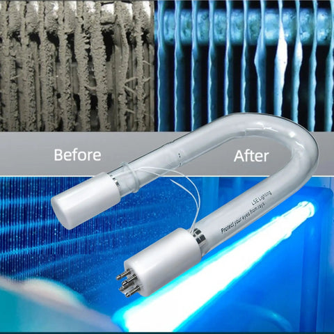 UV Replacement Lamps For R3500X, C2, And S1000FXGX Systems, Beefy Long Lasting Energy Efficient UVC Bulbs shown with before and after clean filter