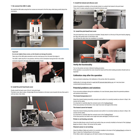 A1 Mini Extruder Replacement Toolhead With Hardened Steel Dual Gear, Filament Cutter And Motor Assembly Instructions