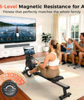 User exercising on Top Tier Magnetic Rowing Machine For Home Gyms Packing An Ultra Smooth Glide For Killer Full Body Cardio Burners.