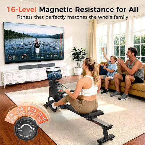 User exercising on Top Tier Magnetic Rowing Machine For Home Gyms Packing An Ultra Smooth Glide For Killer Full Body Cardio Burners.