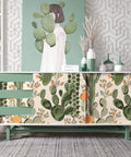Desert Cactus Peel And Stick Wallpaper Floral Cacti Pattern For Walls Cabinets And Bathrooms 17.7 Inch Wide By 354 Inch Long Roll Covers 43.5 Sq Ft DIY Friendly Prepasted Removable Self Adhesive Vinyl on cabinet