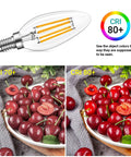 Dimmable E12 LED Candelabra Bulbs 4W 40W Equivalent, 400 Lumens, CRI 80+, side-by-side cherry color comparison