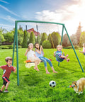 Heavy Duty 440lbs Capacity Backyard Swing Set With 2 Seats, Saucer And Belt Swings, Rugged A-Frame Metal Stand For Kids And Family Fun