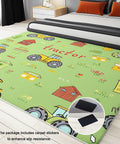 Ultra Soft 3x5 Ft Cartoon Farm Field Tractor Area Rug For Dining Room Bedroom And Living Room Stain And Water Resistant Non Slip Rug Pet And Kid Friendly Machine Washable Faux Wool Comfort With Low Profile 0.24 Inch Thick showing cartoon tractor and house design in a bedroom setting.