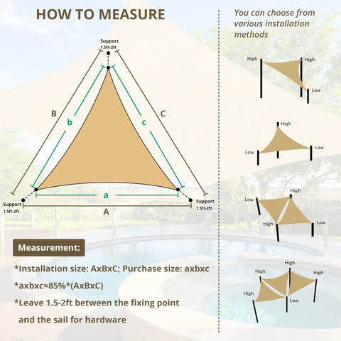 Triangle Shade Sail 12x12x12 Feet UV Blocking Breathable Fabric With Fade Resistant Ropes Durable Outdoor Sun Shade guide