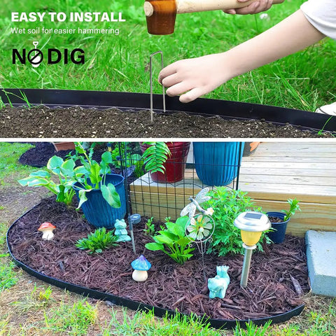 Durable Flexible Landscape Edging Border Kit 49 Feet Long 3 Inch High With 75 Metal Stakes HDPE Garden Fence Edge in garden setup