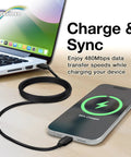 DirectSync 100W PD USB-C To USB-C Cable 3Ft Braided Built For Fast Charge And Quick Data Sync No Fuss Compatible With FLIR C5 Boss Grade USB Type-C Cable Jet Black connected to laptop and phone