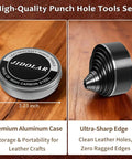 Pro Grade Leather Circle Cutter Tool Set 34-Piece Circle Punch Kit with aluminum case and high carbon steel cutter for leathercrafts.