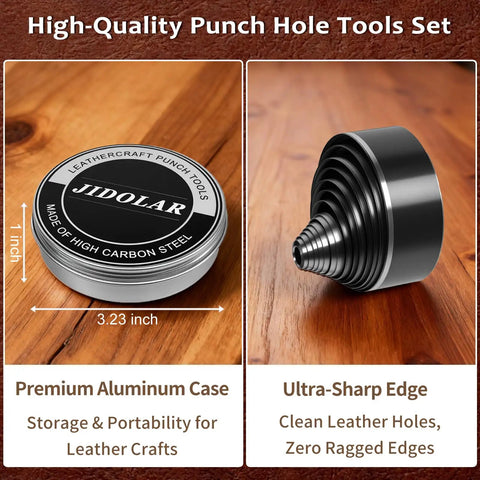 Dope 24 Piece Leather Circle Cutter Set With Pro Hole Punch Tools For 1Mm To 15Mm And 20 To 60Mm Diameters shown with case and tool