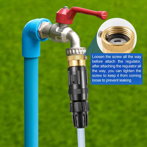 Drip Irrigation Faucet Adapter Kit With 25 PSI Water Pressure Regulator Backflow Preventer And Filter on garden faucet