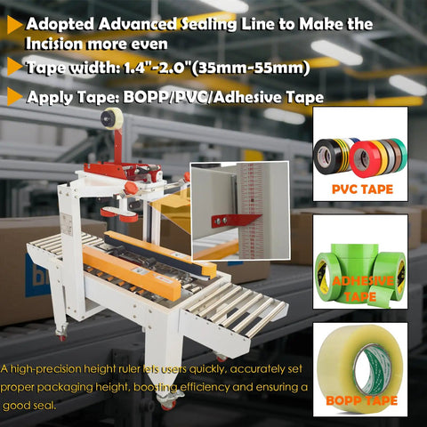 Rock Solid Automatic Carton Sealer Machine For Shipping Boxes And Cases Top And Bottom Continuous Tape Dispenser with tape options.