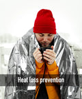 Person in red hat using Emergency Silver Foil Mylar Blanket 12 Pack For Outdoors Hiking Survival Marathons And First Aid Kits Premium Quality Durable