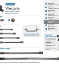 Westerly Graphite Cabinet Pull 6-5/16 Inch Center-To-Center, 7-9/16 Inch Overall Length, shown among other hardware varieties.