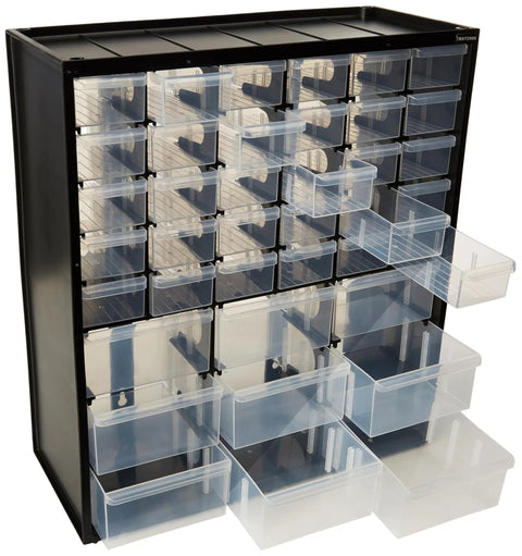 Large 39 Drawer Plastic Storage Organizer For DIY Projects And Garage, Stackable Bin System With 9 Large And 30 Small Compartments
