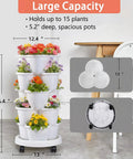 Five Tier Vertical Garden Planter With Wheels Self Watering Stackable Plant Stand featuring flowers and dimensions