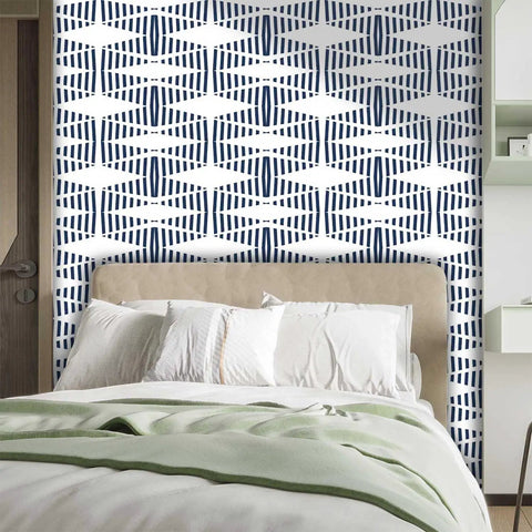 Slick Textured Vinyl Wallpaper Roll In Warm Light Hues For Fast Wall Refreshes And Chill Room Vibes Sturdy Large Scale Decor Sheet No Sweat Install For Your Cozy Living Space Today on bedroom wall behind bed with soft linens.