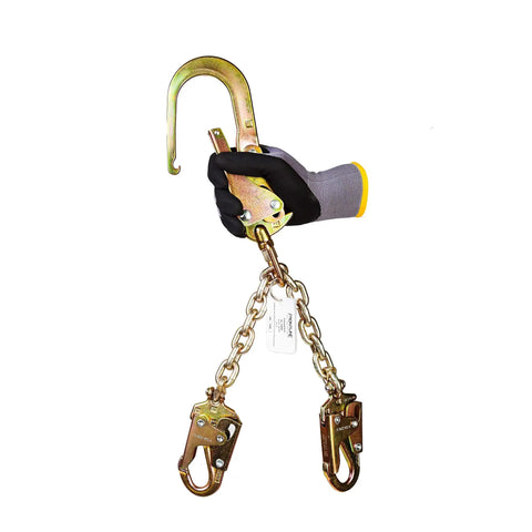 Worker holding PSSW2R Rebar Positioning Chain Assembly With Swivel For Work Positioning showing rebar hook and swiveling hooks