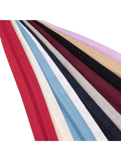 Assorted colors of nylon zipper tapes, including sky blue, suitable for 完璧な Zipper Repair Kit With 10 Matching Plastic Pulls For Size 3 Zip Tape In Sky Blue Perfect For Apparel Textile Luggage DIY Sewing And Craft Projects.
