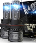 Kickass H13 Fog Light Bulbs And 9008 Led Lighting Fix With 360 Degree Adjustable Focused Beam For Off Road Rides Plug And Play Swap Heavy Duty Pack Of Two Solid Whip Upgrade with bright LED bulbs in packaging.