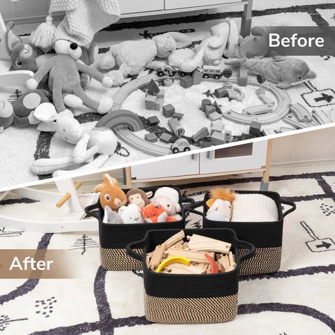 Slick Cotton Rope Storage Basket For Shelves 13X10X9 Inches Solid Woven Cube Bin No Sweat Shelf Organizer Soft Yet Sturdy Black Decorative Basket Real Deal Home Solution