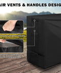 Durable 48 Inch Work Bench Table Cover For Garage And Outdoor Use All Weather Waterproof Heavy Duty Protective Cover For Workbench And Hardwood Tables Anti Tear 420D Oxford Fabric With Reinforced Stitching showing close-up of handles and air vents design.