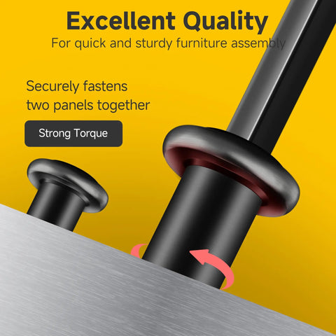 Quarter Inch Pro Grade Twenty By Three Quarters Flat Head Socket Cap Screws And Barrel Nuts Kit With Hex Key installed securely locking two panels together.