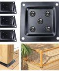 4x4 Wood Post Plate Connector And Post Base Bracket Black For Deck Fence Porch Railing Support Protects Post Bases On Wood Or Concrete Floors Fits Three Point Five To Four Inch Posts Rugged Mount For All Weather Outdoor Projects shown in multiple views with wood post installation