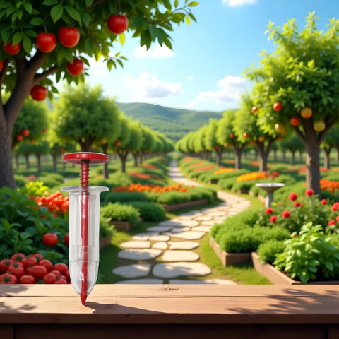 Compact Handheld Seed Spreader For Precise Sowing In Lawns, Gardens And Planters placed in bright garden setting