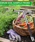 12 Inch Stainless Steel Soil Probe Rod With T Handle For Quick Dirt Testing Includes Soil Sample Kit beside garden vegetables