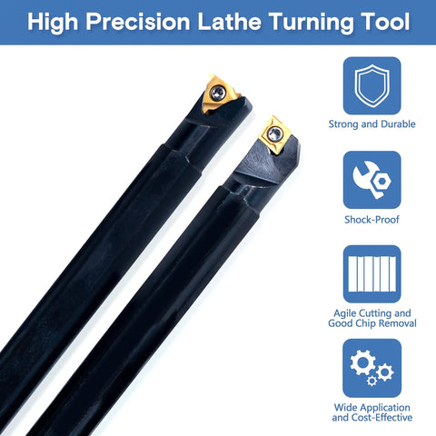 Pro Grade 21 Piece Lathe Tool Set With 7 Half Inch Turning Bars And 14 Indexable Golden Carbide Inserts For Precise Threading And Boring