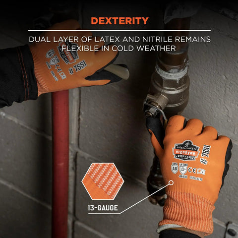 ProFlex 7551 Waterproof Winter Work Gloves With Sandy Nitrile Dipped Palms, Thermal Fleece Lining For Warm Hands, ANSI A5 Cut Resistant, Fully Waterproof Latex Coating For Wet Jobs, Strong Grip Even In Slush