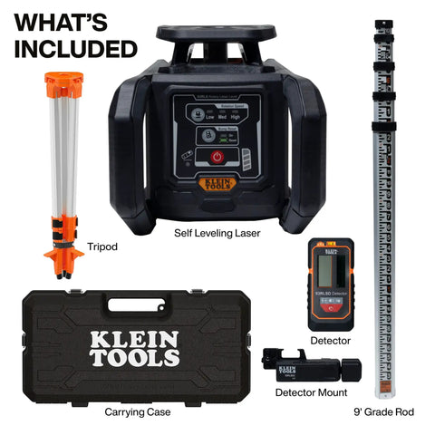 Green Self Leveling Rotary Laser Level Kit With Plumb Spot For Pro Grade Precision In Horizontal And Vertical Alignment, 1150 Foot Range With Detector, Rechargeable, Tripod, 9 Foot Grade Rod, Carrying Case, Class 3R, with tripod, detector, and case