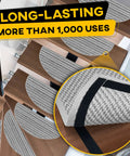Heavy Duty Hook And Loop Tape Roll With Super Sticky Adhesive Backing Badass Industrial Fastening Strips That Cling Like Crazy And Rip Clean In Black One Inch on stairs, showing its strong grip and texture.
