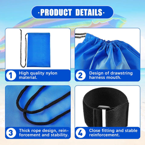 Detail view of 2 Pack Fillable Sandbags For Beach Umbrella And Outdoor Canopy Windproof Weights showing features of nylon material and fasteners.