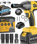 Heavy Duty Brushless Cordless Impact Wrench With 4 Amp Hour Battery Delivers Kickin 320 Foot Pounds Of Raw Torque For Quick Tire Swaps And Serious Auto Repair Jobs with accessories and charger.