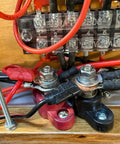 Street Ready 3/8 Inch Power Distribution Block And Bus Bar With 250 Amp M10 Single Stud For 12 Volt Systems Battery Junction Terminal Quick Hookup Red And Black wires and connectors.