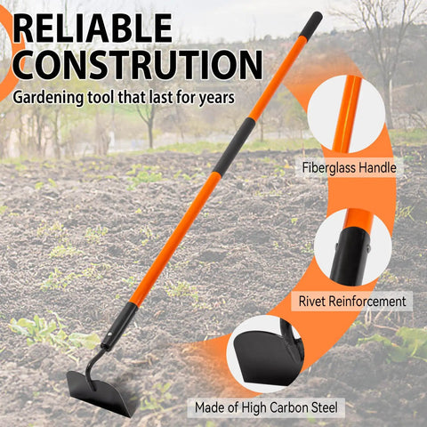 Beefy Heavy Duty Garden Hoe With 58 Inch Fiberglass Handle Long Reach Weeding Hoe 6.3 Inch Wide Blade High Carbon Steel