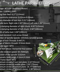 Shop Grade Benchtop Metal Lathe With Dual Chucks For Long Shafts Tubes 1100W Brushless Motor Variable Speed detailed specs and dimensions.