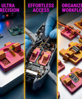 Premium Six Pack Solder Helper Fixtures For Electric Wire Welding, Compact Alignment Clamps For Precise Cable Assembly And Home Repairs In Black Red Gold used in organized workflow.
