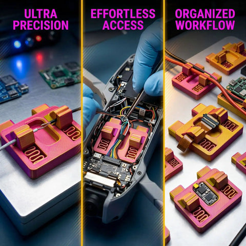 Premium Six Pack Solder Helper Fixtures For Electric Wire Welding, Compact Alignment Clamps For Precise Cable Assembly And Home Repairs In Black Red Gold used in organized workflow.
