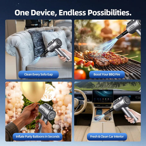 Ultra Powerful Cordless Air Duster With LED Light And 110000 RPM cleaning sofa, BBQ, inflating balloon, car interior.