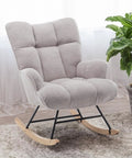 Nursery Rocking Chair With Grey Teddy Upholstery Glider And Padded Seat High Backrest Armchair For Living Room Bedroom Or Office